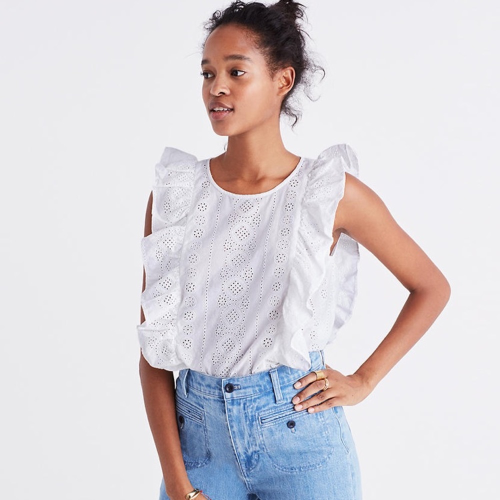 Madewell Eyelet Bellflower Ruffle Top